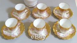 Limoges B&H Roses Teapot or Chocolate Pot With Demitasse Cups & Saucers Set