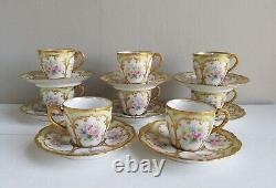 Limoges C. A. Deposé Demitasse Tea Cup And Saucer Set of Eight! Heavy Raised Gold