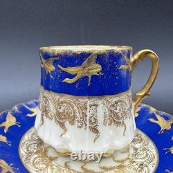Limoges Demitasse Cup, Martial Redon, Gold Birds in Flight, Belle Époque