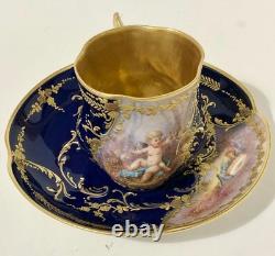 Limoges Demitasse Cup & Saucer Cherub Cobalt Blue Sevres Style