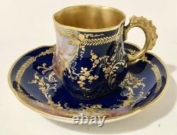 Limoges Demitasse Cup & Saucer Cherub Cobalt Blue Sevres Style
