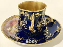 Limoges Demitasse Cup & Saucer Cherub Cobalt Blue Sevres Style