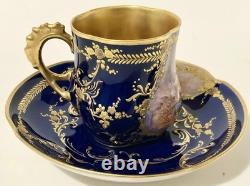 Limoges Demitasse Cup & Saucer Cherub Cobalt Blue Sevres Style