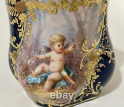 Limoges Demitasse Cup & Saucer Cherub Cobalt Blue Sevres Style