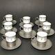 Limoges Demitasse Cups Pewter Cup Holders And Saucers French Vintage Set Of 8