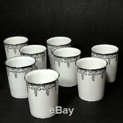 Limoges Demitasse Cups Pewter Cup Holders And Saucers French Vintage Set Of 8
