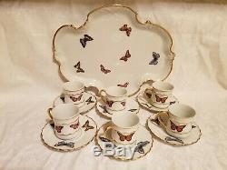 Limoges Demitasse Cups, Saucers / Tray With Butterflies