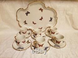 Limoges Demitasse Cups, Saucers / Tray With Butterflies