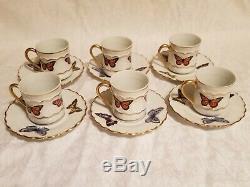 Limoges Demitasse Cups, Saucers / Tray With Butterflies