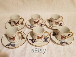 Limoges Demitasse Cups, Saucers / Tray With Butterflies