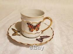 Limoges Demitasse Cups, Saucers / Tray With Butterflies