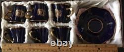 Limoges Gold Encrusted Cobalt Blue Demitasse Set of 6 Cups & Saucers withstands