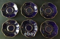 Limoges Gold Encrusted Cobalt Blue Demitasse Set of 6 Cups & Saucers withstands