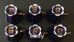 Limoges Gold Encrusted Cobalt Blue Demitasse Set of 6 Cups & Saucers withstands