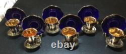 Limoges Gold Encrusted Cobalt Blue Demitasse Set of 6 Cups & Saucers withstands