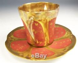 Limoges Hand Painted Flower Gold In Art Nouveau Demitasse Cup & Saucer