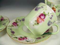 Limoges Hand Painted Roses Demitasse Cups & Saucers