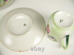 Limoges Hand Painted Roses Demitasse Cups & Saucers