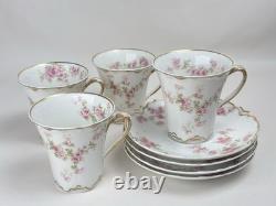 Limoges Haviland & Co. Demitasse Cups and Saucers Gold Trim Pink Flowers 4-Sets
