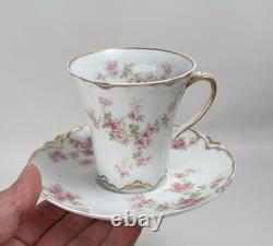 Limoges Haviland & Co. Demitasse Cups and Saucers Gold Trim Pink Flowers 4-Sets