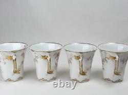 Limoges Haviland & Co. Demitasse Cups and Saucers Gold Trim Pink Flowers 4-Sets