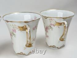 Limoges Haviland & Co. Demitasse Cups and Saucers Gold Trim Pink Flowers 4-Sets
