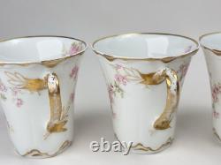 Limoges Haviland & Co. Demitasse Cups and Saucers Gold Trim Pink Flowers 4-Sets