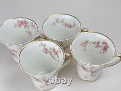 Limoges Haviland & Co. Demitasse Cups and Saucers Gold Trim Pink Flowers 4-Sets