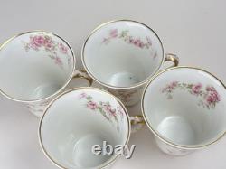 Limoges Haviland & Co. Demitasse Cups and Saucers Gold Trim Pink Flowers 4-Sets