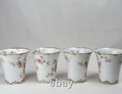 Limoges Haviland & Co. Demitasse Cups and Saucers Gold Trim Pink Flowers 4-Sets
