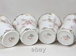 Limoges Haviland & Co. Demitasse Cups and Saucers Gold Trim Pink Flowers 4-Sets