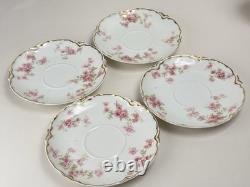 Limoges Haviland & Co. Demitasse Cups and Saucers Gold Trim Pink Flowers 4-Sets