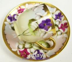 Limoges Pickard Hand Painted Hessler Violet Bouquet Demitasse Cup & Saucer