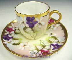 Limoges Pickard Hand Painted Hessler Violet Bouquet Demitasse Cup & Saucer