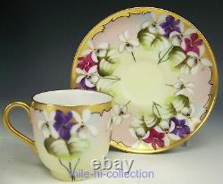 Limoges Pickard Hand Painted Hessler Violet Bouquet Demitasse Cup & Saucer