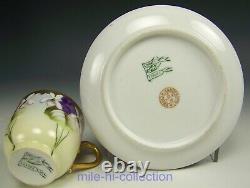 Limoges Pickard Hand Painted Hessler Violet Bouquet Demitasse Cup & Saucer