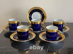 Limoges Raynaud Ceralene Cobalt Blue and Gold Demitasse 5 Cups and 6 Saucers