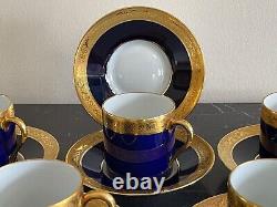 Limoges Raynaud Ceralene Cobalt Blue and Gold Demitasse 5 Cups and 6 Saucers