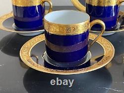 Limoges Raynaud Ceralene Cobalt Blue and Gold Demitasse 5 Cups and 6 Saucers