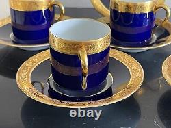 Limoges Raynaud Ceralene Cobalt Blue and Gold Demitasse 5 Cups and 6 Saucers