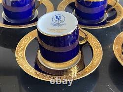 Limoges Raynaud Ceralene Cobalt Blue and Gold Demitasse 5 Cups and 6 Saucers