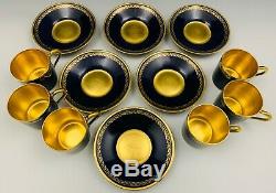 Limoges Sevres Style Set of 6 Demitasse Cup & Saucers Cobalt Gold French Empire