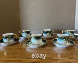 Limoges T&V Greenleaf & Crosby Hand Painted Floral Gold Demitasse 12 piece Set