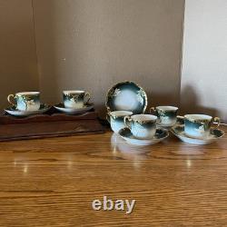 Limoges T&V Greenleaf & Crosby Hand Painted Floral Gold Demitasse 12 piece Set