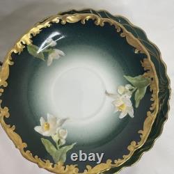 Limoges T&V Greenleaf & Crosby Hand Painted Floral Gold Demitasse 12 piece Set
