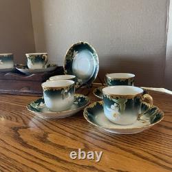 Limoges T&V Greenleaf & Crosby Hand Painted Floral Gold Demitasse 12 piece Set