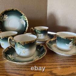 Limoges T&V Greenleaf & Crosby Hand Painted Floral Gold Demitasse 12 piece Set