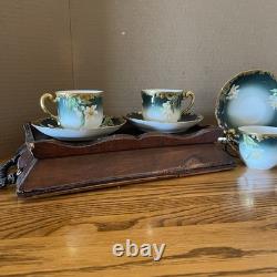 Limoges T&V Greenleaf & Crosby Hand Painted Floral Gold Demitasse 12 piece Set