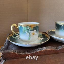 Limoges T&V Greenleaf & Crosby Hand Painted Floral Gold Demitasse 12 piece Set