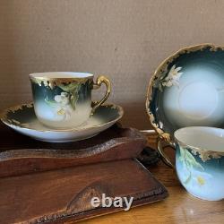 Limoges T&V Greenleaf & Crosby Hand Painted Floral Gold Demitasse 12 piece Set